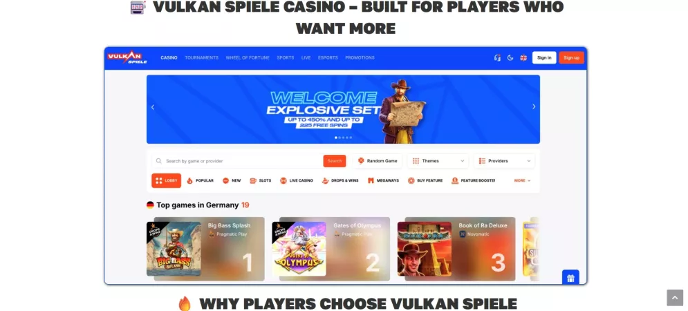 Vulkan Spiele Casino — Bis zu 2 500 € Bonus + 350 Freispiele für Neukunden